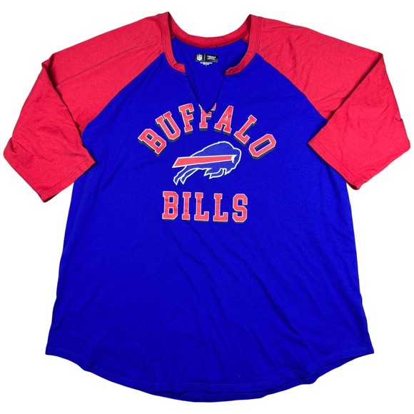 Team Apparel Tops - Buffalo Bills NFL Team Apparel Raglan 3/4 Sleeve T-Shirt V-Neck Womens 2X